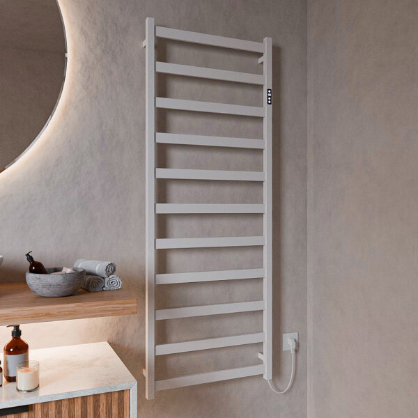 H17 PLUG-AND-HEAT mit eckigen Rohren Weiß 60 x 160 cm Handtuchwärmer Elektrisch